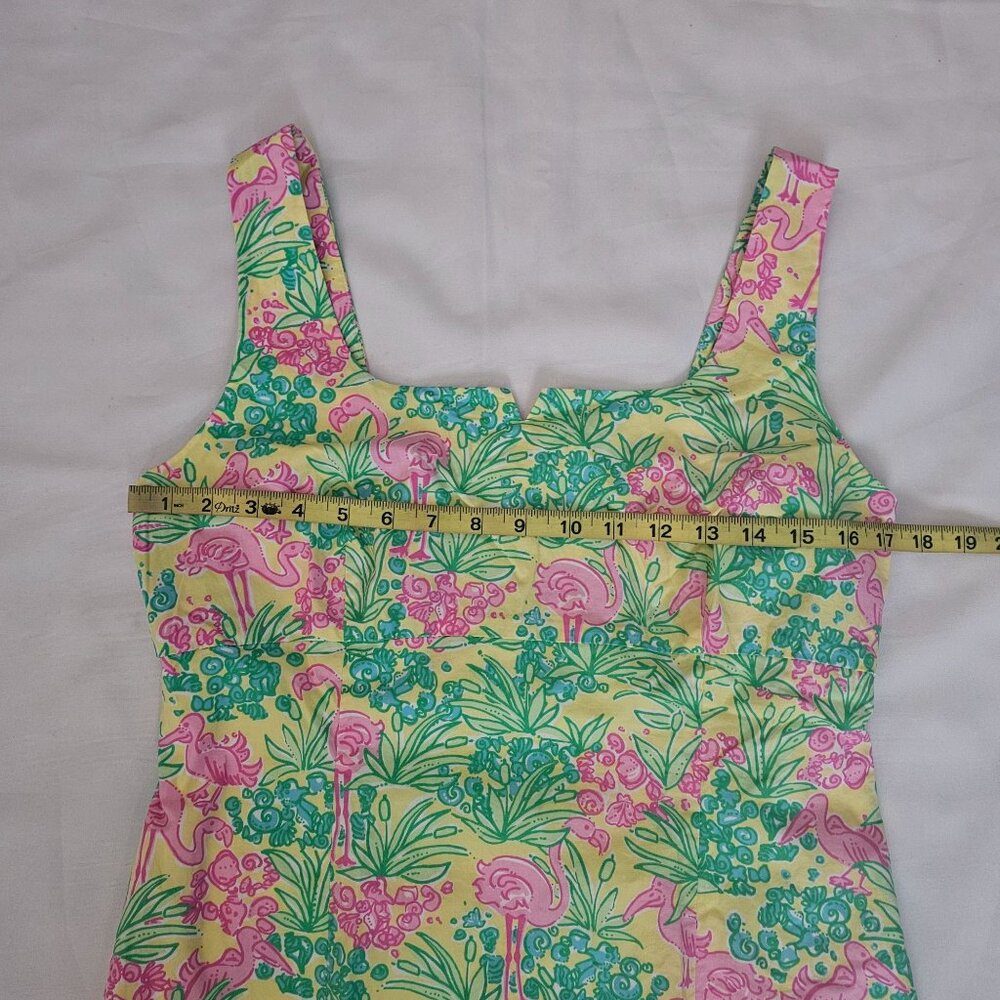 Lilly Pulitzer Women's Green Pink Flamingo Floral Print Dress Shift Dress Sz 10 - Picture 10 of 13
